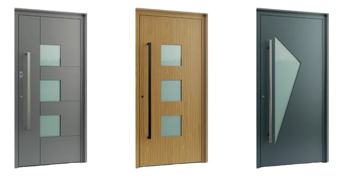 Moderne Aluminium-Haustürdesigns nach Maß mit Glas und klaren Linien
