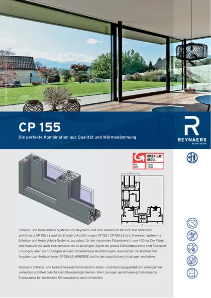 Titelseite der deutschen Reynaers ConceptPatio 155 Produktbroschüre