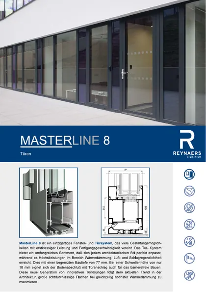Titelseite der deutschen Reynaers MasterLine 8 Türen Produktbroschüre