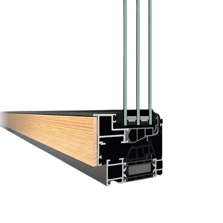 Profilschnitt des Schüco AWS 75.BS.SI+ WoodDesign mit Aluminium und Holz