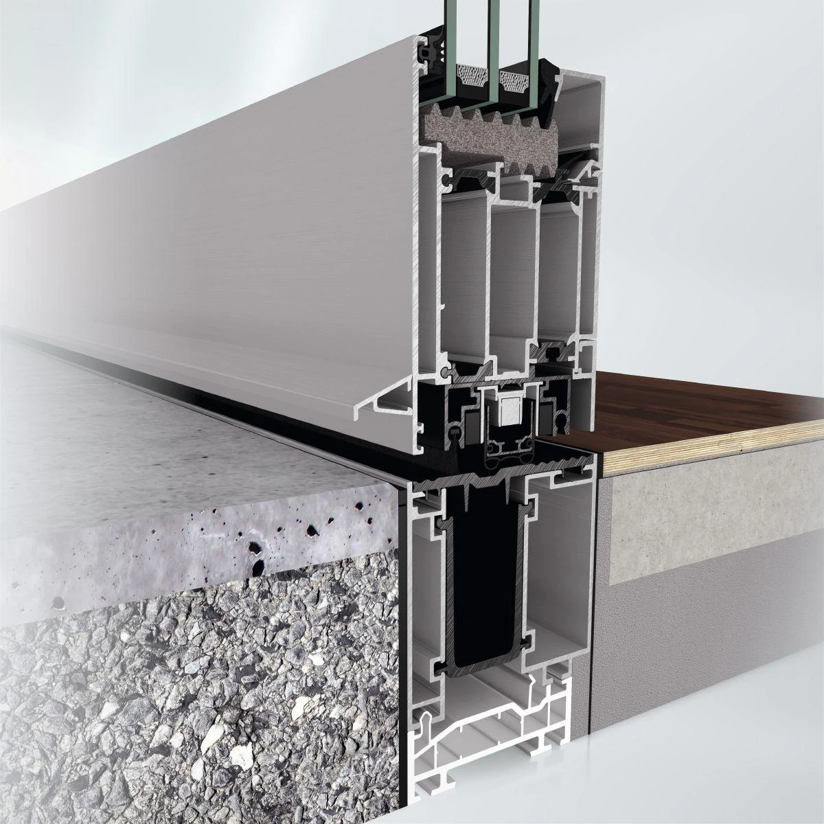 Schwellenquerschnitt der thermisch getrennten Schüco AD UP 75 Aluminium-Eingangstür